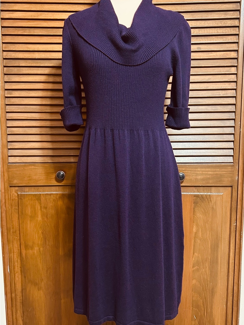 Evan Picone Plum Purple Ribbed Knit Bodice Sweater Short Sleeve Dress Size M